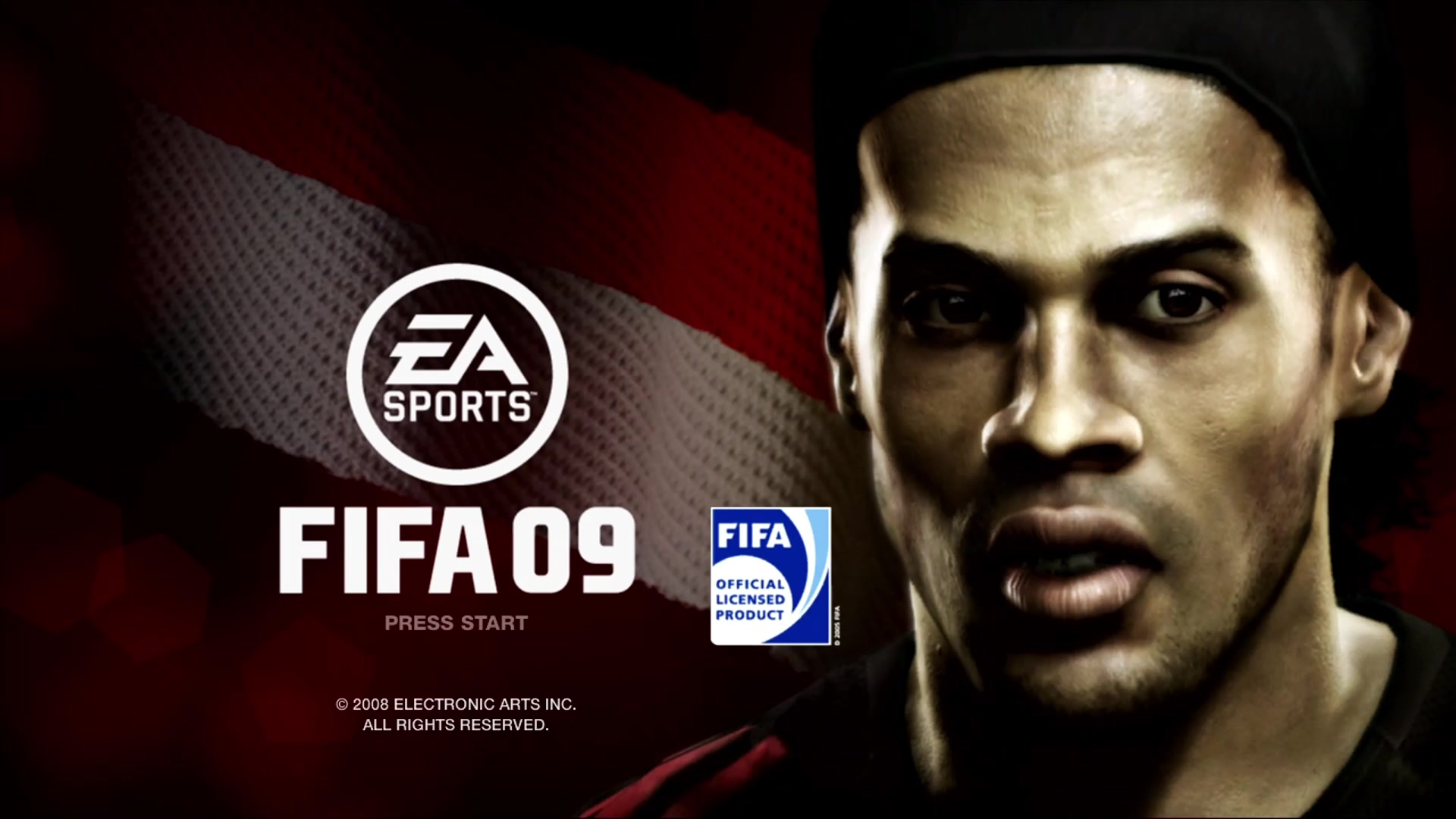 FIFA Soccer 09 title screen for Xbox 360